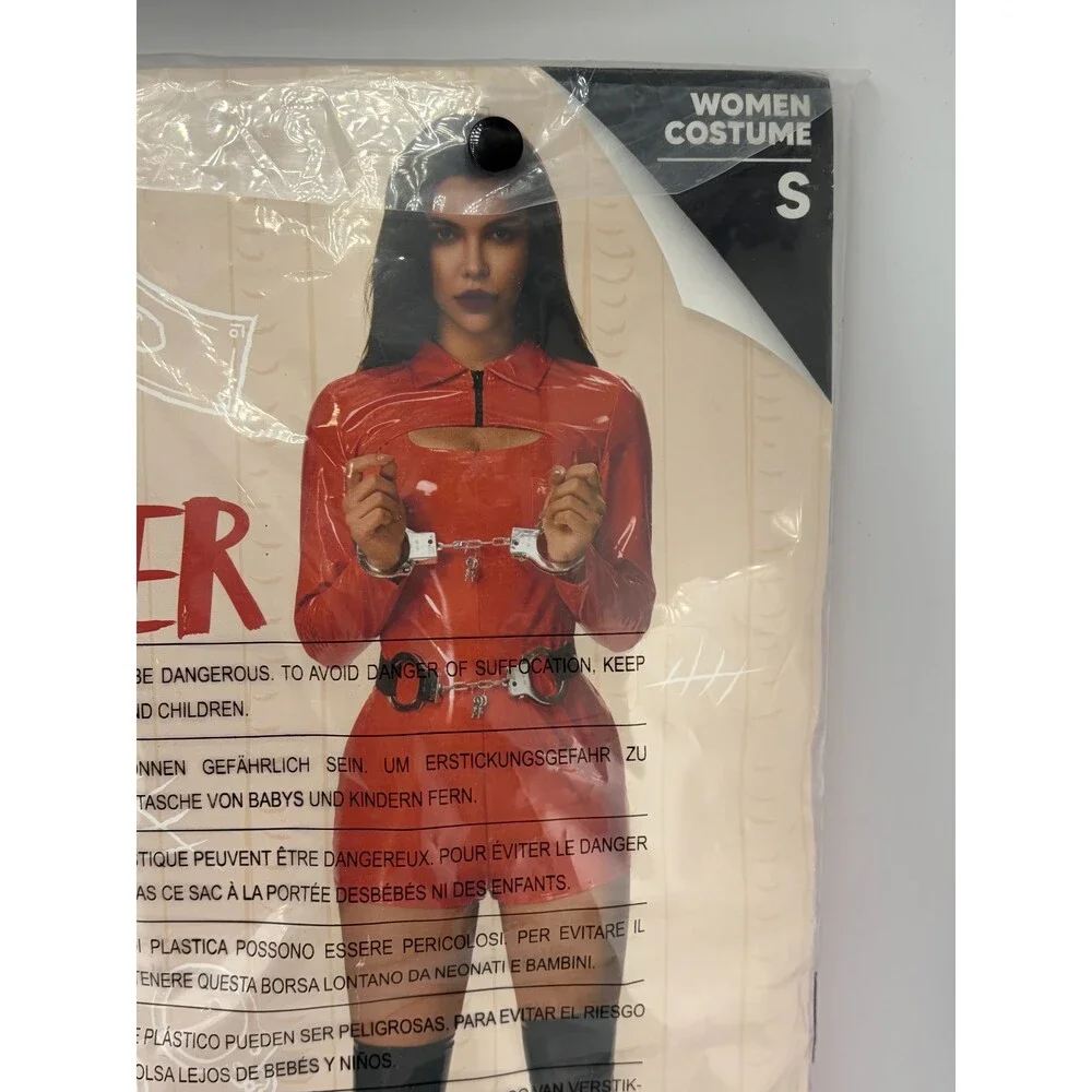 NWT Spooktacular Creations Prisoner Costume Women's Small Red Long Sleeve Belt